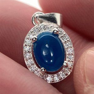 Blue Opal 1.35ct Platinum Finish Solid 925 Sterling Silver Pendant
